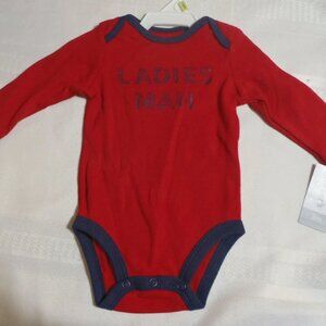 Carter's Boys 3 or 6 Month Cotton Bodysuit Top Red NWT Long Sleeves